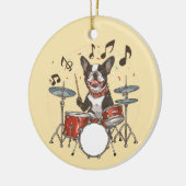 Boston Terrier Dog Playing Drums セラミックオーナメント (左)