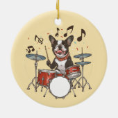 Boston Terrier Dog Playing Drums セラミックオーナメント (裏面)