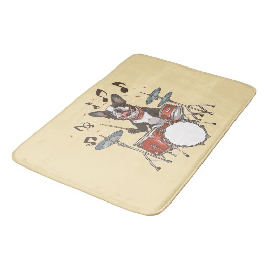 Boston Terrier Dog Playing Drums バスマット (アングル)