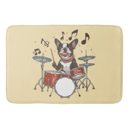 Boston Terrier Dog Playing Drums バスマット