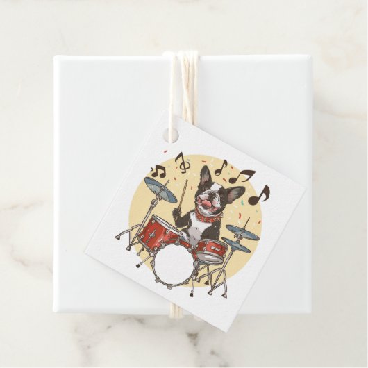 Boston Terrier Dog Playing Drums フェイバータグ (インサイチュ)
