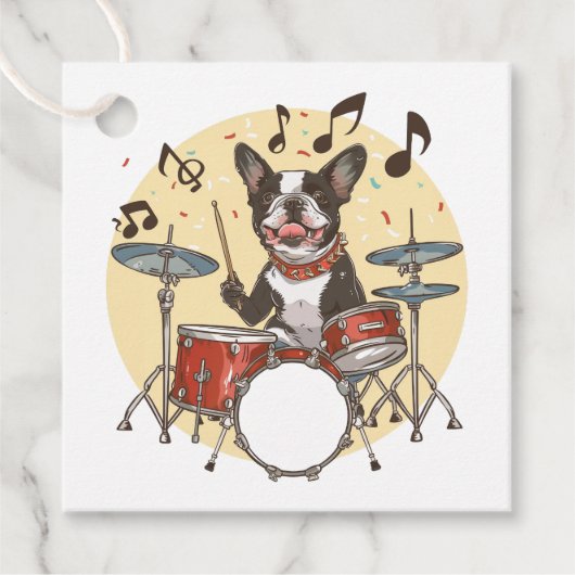Boston Terrier Dog Playing Drums フェイバータグ (正面)