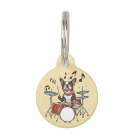 Boston Terrier Dog Playing Drums ペット　ネームタグ