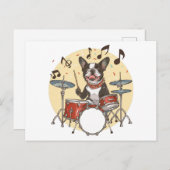 Boston Terrier Dog Playing Drums ポストカード (正面/裏面)