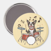 Boston Terrier Dog Playing Drums マグネット (正面/裏面)