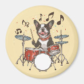 Boston Terrier Dog Playing Drums マグネット (正面)