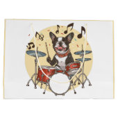 Boston Terrier Dog Playing Drums ラージペーパーバッグ (裏面)