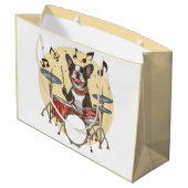 Boston Terrier Dog Playing Drums ラージペーパーバッグ (裏面アングル)