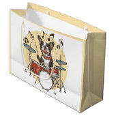 Boston Terrier Dog Playing Drums ラージペーパーバッグ (正面アングル)