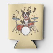 Boston Terrier Dog Playing Drums 缶クーラー (正面)