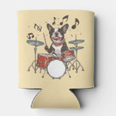 Boston Terrier Dog Playing Drums 缶クーラー (裏面)