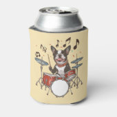 Boston Terrier Dog Playing Drums 缶クーラー (缶裏面)