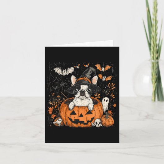 Boston Terrier Dog Pumpkin Halloween Thanksgiving  カード (正面)
