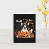 Boston Terrier Dog Pumpkin Halloween Thanksgiving  カード (黄色い花)