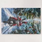 Boston Terrier Dog Riding Motorcycle Christmas ジグソーパズル (横)