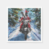 Boston Terrier Dog Riding Motorcycle Christmas スタンダードカクテルナプキン (正面)