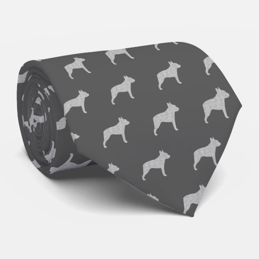 Boston Terrier Dog Silhouettes Pattern Grey ネクタイ (ロール)