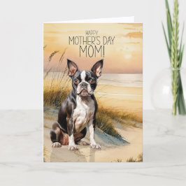 Boston Terrier Dog Sunset Beach Mother's Day シーズンカード