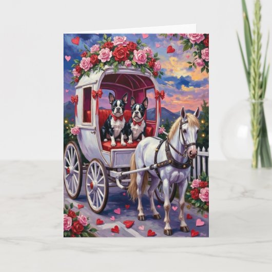 Boston Terrier Dog Valentine's Day カード (正面)