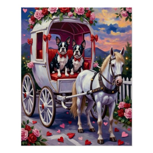 Boston Terrier Dog Valentine's Day ポスター (正面)