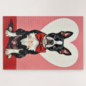 Boston Terrier Dog Valentine's Day Crimson Bow ジグソーパズル (横)