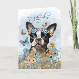 Boston Terrier Dog Wildflowers Mother's Day シーズンカード