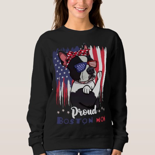 Boston Terrier Dog With Sunglasses American Flag スウェットシャツ (正面)