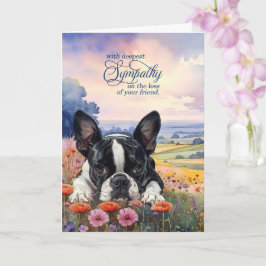 Boston Terrier Dog with Wildflowers Pet Sympathy カード
