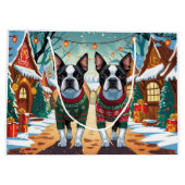 Boston Terrier Dogs Christmas Snow Holiday ラージペーパーバッグ (裏面)
