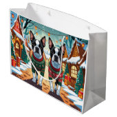 Boston Terrier Dogs Christmas Snow Holiday ラージペーパーバッグ (裏面アングル)