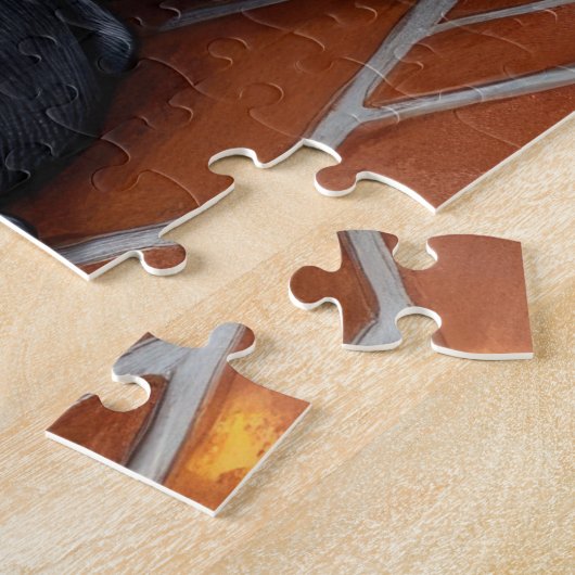 Boston Terrier Fireplace with Christmas Lights ジグソーパズル (側面)