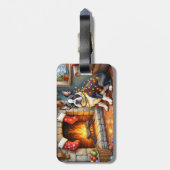 Boston Terrier Fireplace with Christmas Lights ラゲッジタグ (裏面縦)