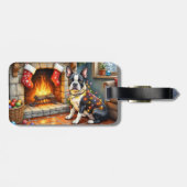 Boston Terrier Fireplace with Christmas Lights ラゲッジタグ (裏面横)