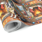 Boston Terrier Fireplace with Christmas Lights ラッピングペーパー (ロールコーナー)