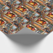 Boston Terrier Fireplace with Christmas Lights ラッピングペーパー (角)