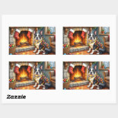 Boston Terrier Fireplace with Christmas Lights 長方形シール (シート)