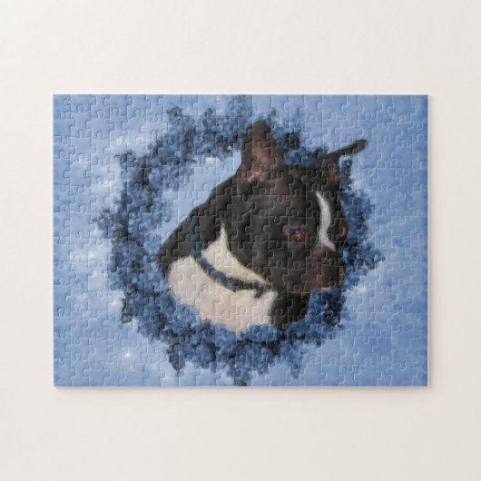 Boston Terrier Flowers Dog Art Photo Painting  ジグソーパズル (横)
