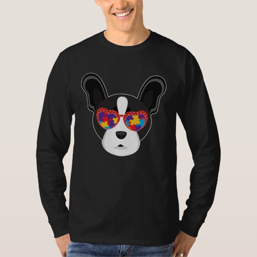 Boston Terrier Glasses Puzzle Autism Awareness Aut Tシャツ (正面)