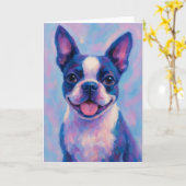 Boston Terrier Greeting Card - Blank Card カード (黄色い花)