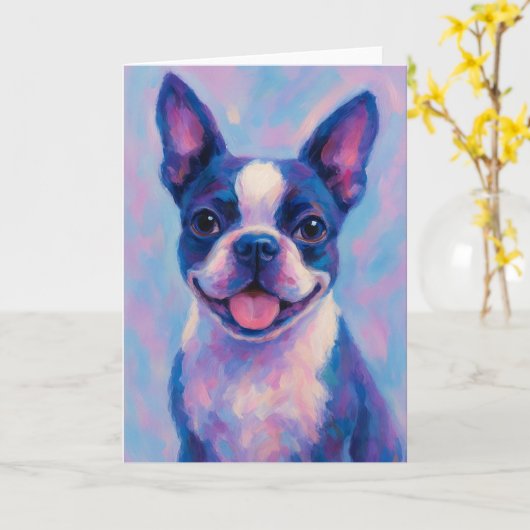 Boston Terrier Greeting Card - Blank Card カード (黄色い花)