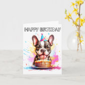 Boston Terrier Happy Birthday カード (黄色い花)