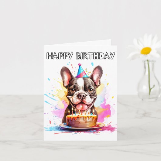 Boston Terrier Happy Birthday カード (小さな植物)