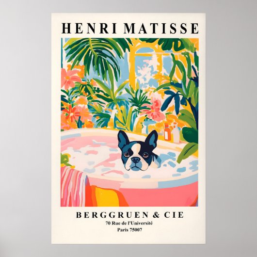 Boston Terrier in Bathtub Art Print Matisse Style ポスター (正面)