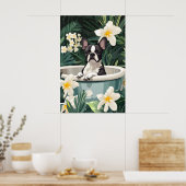 Boston Terrier In Bathtub Poster, Funny Dog ポスター (キッチン)