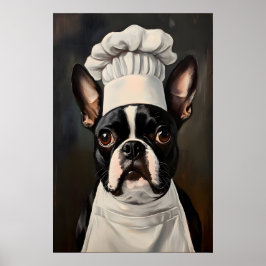 Boston Terrier In Chefs Hat Poster, Pet Art ポスター