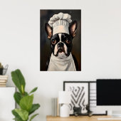 Boston Terrier In Chefs Hat Poster, Pet Art ポスター (ホームオフィス)