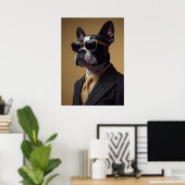 Boston Terrier in Pinstripe Suit and Sunglasses ポスター (ホームオフィス)