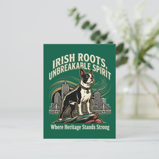 Boston Terrier Irish Heritage Pride ポストカード (スタンド正面)