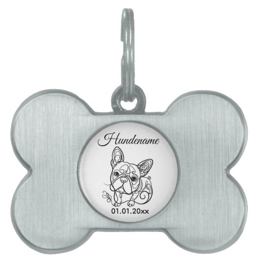 Boston Terrier Line Art Personalized Tag ペットネームタグ (正面)