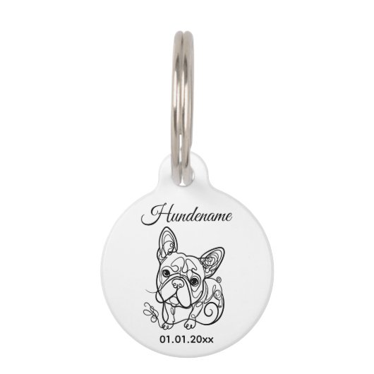Boston Terrier Line Art Personalized Tag ペット ネームタグ (正面)